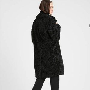 Banana Republic Women's Size Large Black Faux Fur Sherpa Car Coat, NWT